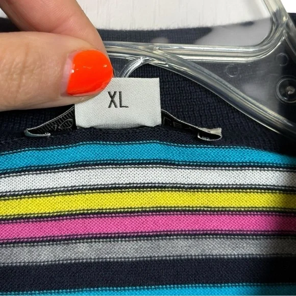 John Smedley Knit Polo Shirt Size XL Navy Multicolor Stripe Preppy - Picture 6 of 7